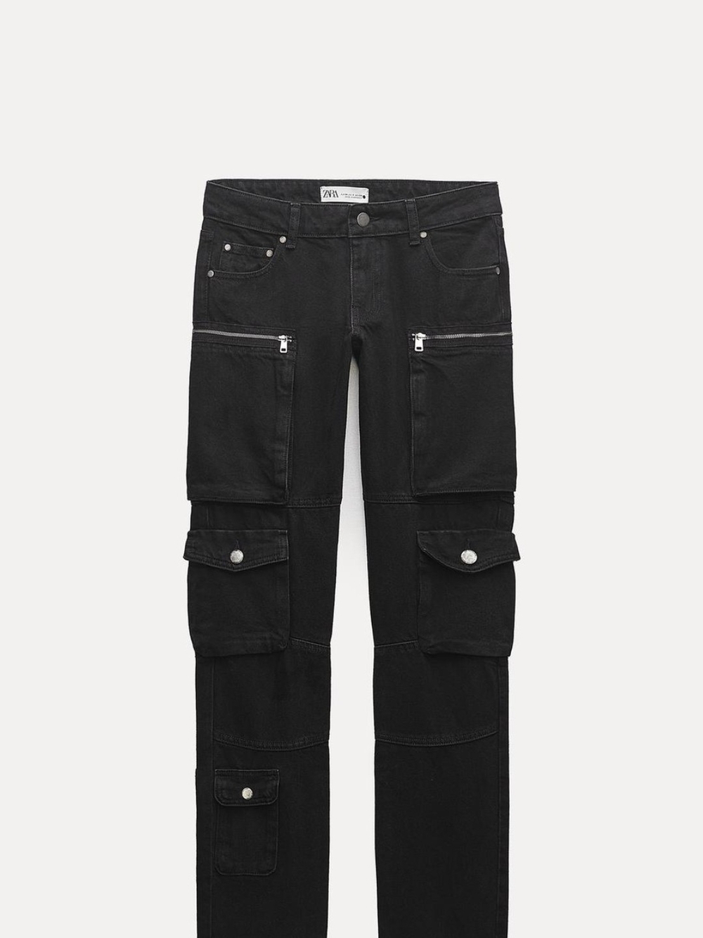 Zara Black Boyfriend Cargo Jeans with Utility Pockets